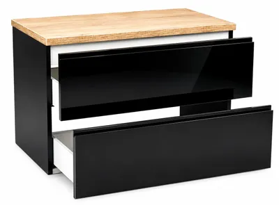 Produktbild von Badezimmerschrank 80x50 cm, schwarz glänzend, wandhängend, mit Modus-Arbeitsplatte