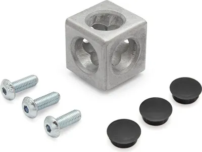 Produktbild von Würfelverbinder 3D 20 I-Typ Nut 5 inkl. Befestigungssatz und Abdeckkappen