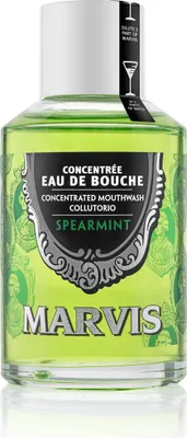 A bottle of Marvis Spearmint Concentrated Mouthwash.