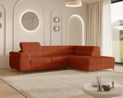 Produktbild von MOEBLO Ecksofa OSTIN – L-Form Wohnlandschaft mit Schlaffunktion, Bettkasten, 6-fach verstellbaren Kopfstützen und Armlehne, 290x75-90x202 cm - Ottomane Rechts - Terra (Ambience 09)
