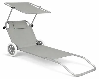 Produktbild von Strandliege mit Rädern Sonnendach klappbar Grau Gartenliege Transportfunktion 120kg