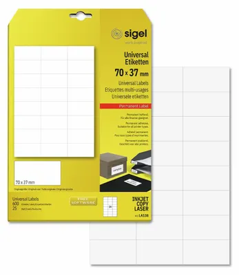 Obrázok produktu pre SIGEL LA138 Univerzálne etikety, 70 x 37 mm, biele, 600 etikiet