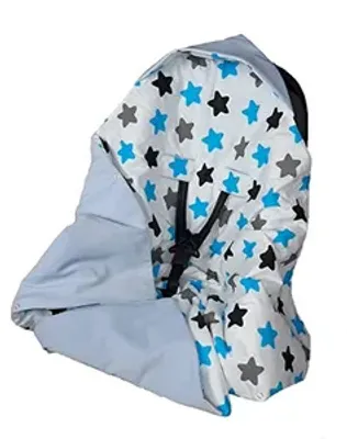 Produktbild von Einschlagdecke Kuscheldecke Babyschale für Kindersitz oder Kinderwagen doppelseitig  90x90 cm (Blau Sterne)