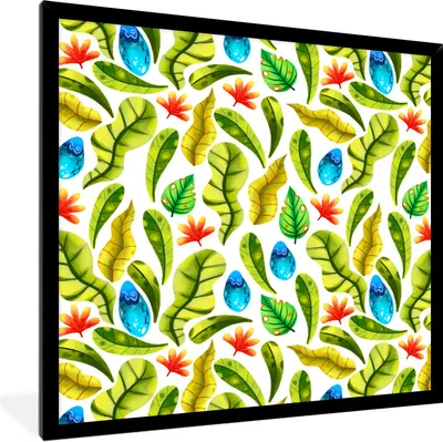 Produktbild von MuchoWow® Gerahmtes Poster Blumen - Dschungel - Blätter 40x40 cm - Poster mit Schwarzem Bilderrahmen Wandposter Rahmen Foto Bilder - Mit Rahmen - Wanddekoration Schlafzimmer