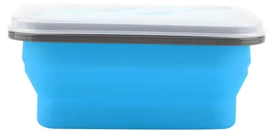 Produktbild von 600 ml faltbare tragbare Lunchbox-Schüssel aus Silikon, zusammenklappbarer Lebensmittel-Aufbewahrungsbehälter, Blau