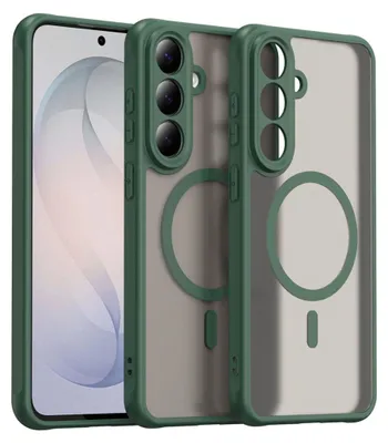 Image de Coque de protection MagSafe pour Samsung Galaxy S26 FE, en silicone, avec protection de l'appareil photo, finition mate, couleur verte