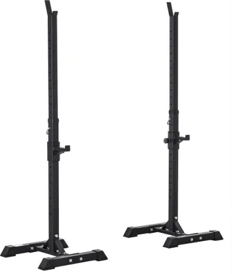 Produktbild von HOMCOM Stojak na sztangę, zestaw 2 sztang, stojak na sztangę, stojak na sztangę z regulacją wysokości, sztanga z gumowymi nakładkami na stopy, 105-160 cm, trening siłowy, do 150 kg, stal
