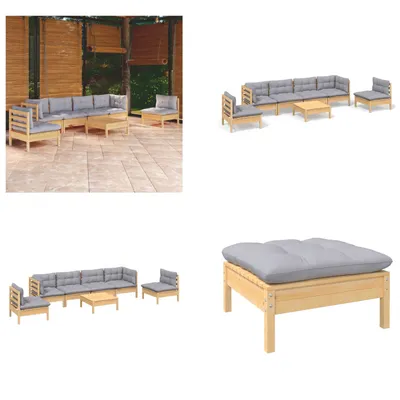 Produktbild von vidaXL 7 tlg. Garten Lounge Set mit Grauen Kissen Kiefer Massivholz - Garten-Lounge-Set - Garten-Lounge-Sets - Gartenmöbel-Set - Gartenmöbel-Sets