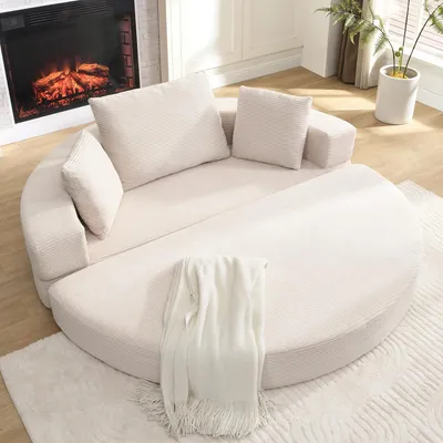 Obrázek produktu pro okwish Volně stojící skládací pohovka, přistýlka, rozkládací pohovka (173x176) se 3 polštáři, loungesofa jednolůžko s skládacím designem z manšestrového potahu, béžová