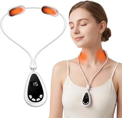 Obrázek produktu pro Masážní přístroj pro krk – bílý – 1 x 1 x 1 cm – přenosný, s funkcí ohřevu – pro relaxaci a lymfodrenáž