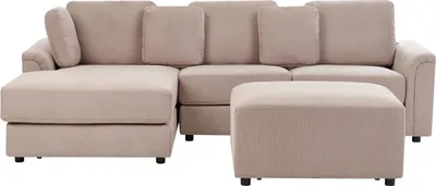 Produktbild von BELIANI Ecksofa mit Ottomane Taupe aus Stoff Rechtsseitig L-Form Gepolstert Polstersofa Modern Elegant Wohnzimmer Möbel