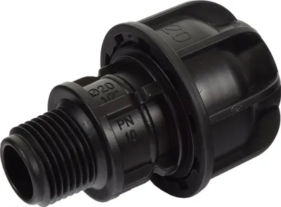 Produktbild von Agora-Tec®  PE-Fitting Kupplung 20 mm x 1/2 Zoll AG (21 mm) für PE-Rohr 20 mm SCHWARZ