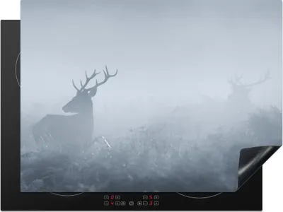 Produktbild von KitchenYeah© Herdabdeckplatte Hirsche - Nebel - Natur , 70x52cm, Küche Deko, Glaskeramikkochfeld Herdabdeckung, Abdeckplatte fùr Kochfeld