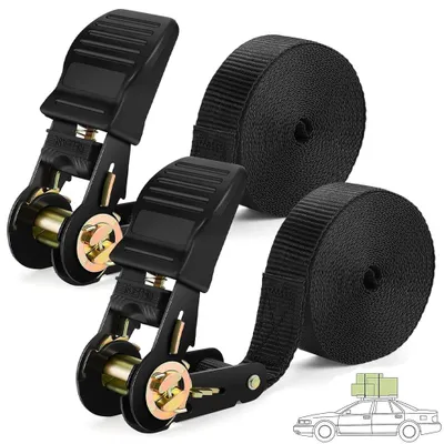 Produktbild von Zurrgurte mit Ratsche – 2 Stück – 25 mm x 5 m – Ratschengurte – 800 kg Belastbarkeit – Spanngurte – Für Auto, Motorrad, Anhänger & Transport