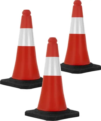 Produktbild von ECD Germany 3 Stück Verkehrskegel Pylone 51 cm, Rot-Weiß, Leitkegel mit schwerem Fuß, Verkehrsleitkegel mit weißen reflektierenden Streifen