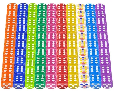 Productafbeelding van 100 stuks dobbelstenen | Zeszijdige dobbelstenen set in 10 kleuren | Voor bordspellen en wiskundespellen