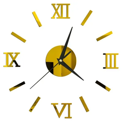 Produktbild von 3D DIY Wanduhr Acryl, Durchmesser 36–100 cm, Spiegeloptik Gold, Für Wohnzimmer Schlafzimmer Büro