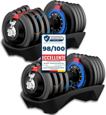 Immagine prodotto di DH FitLife Set di Manubri Regolabili 12 Livelli da 2 kg a 12 kg con Base Porta Pesi per Allenamento Casa, Manubri Ergonomici per Fitness