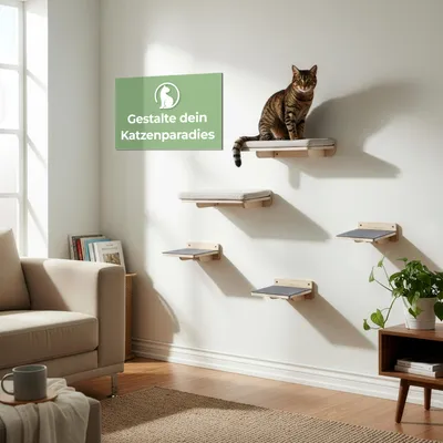 Produktbild von WOOWOOD Comfy Set Katzen Kletterwand 5-teilig, Wandliegen & Katzentreppen, Vollholz