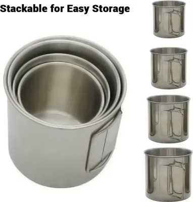 Produktbild von Camping-Wasserbecher, Kaffeebecher mit faltbaren Griffen, 4-teiliges Edelstahl-Set für Outdoor-Wandern, Angeln, Rucksackreisen, Picknick