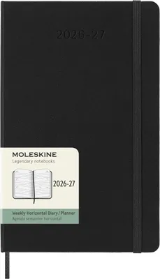 Obrázok produktu pre Moleskine 18-mesačný týždenný kalendár 2026/2027, L/A5, 1 týždeň = 2 strany, horizontálny, pevná väzba, čierny
