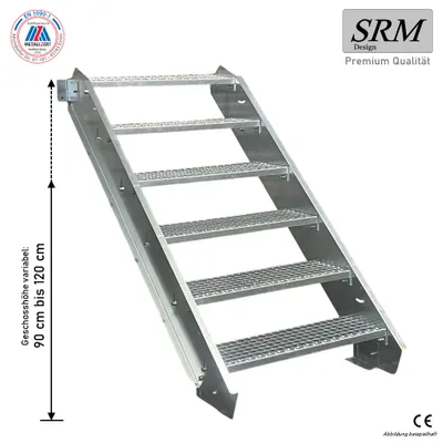 A metal staircase with multiple steps against a white background.