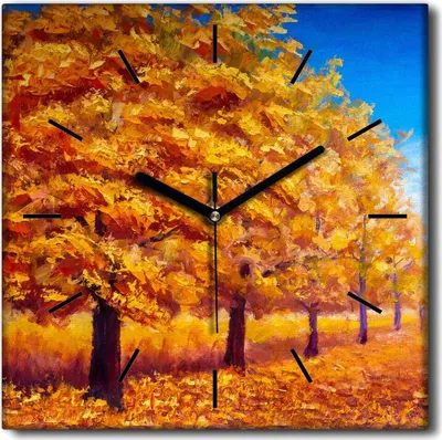 Produktbild von Coloray Uhr auf Leinwand 30x30 cm Wand Uhr Dekoration Wohnzimmer Segeltuch schwarze Hände -Herbstlandschaftswald