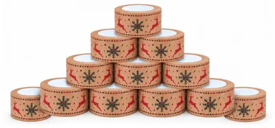 Imagen del producto de Cinta adhesiva navideña, 48 mm x 50 m, embalaje para regalos, diseño de reno, paquete de 12 unidades.