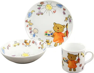 Produktbild von CreaTable, 15027, Teddy Weiss, Kinderservice 3-tlg, Porzellan