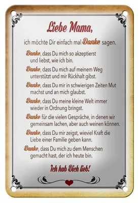 Produktbild von Blechschild Spruch 12x18cm liebe Mama Ich hab dich lieb