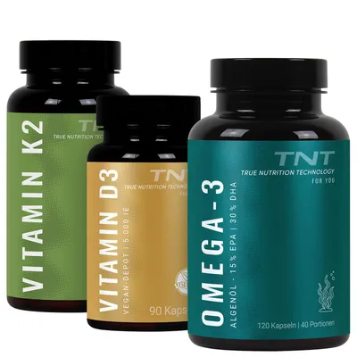 Produktbild von TNT Omega-3 + Vitamin D3 + Vitamin K2 Bundle - vegan, KI-generiertes Bild