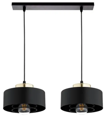 Produktbild von KAR-LIGHTING Pendelleuchte 2-flammig Schwarz/Gold, Metall, höhenverstellbar, 90 x 50 x 20 cm – Esszimmer, E27-Fassung