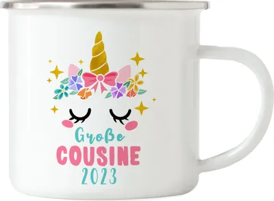 Produktbild von Große Cousine 2023 Emaille Tasse Lieblingscousine Geschenkidee Geburtstag Einhorn Beste Cousine