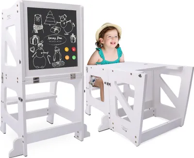 Produktbild von YOLEO baby Lernturm, Kinderhocker mit Brett, höhenverstellbarer Montessori Lernturm für Kindern ab 2 Jahr (Weiß)