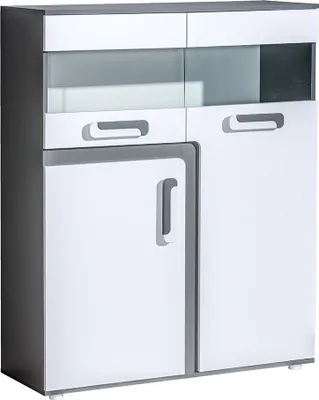 Produktbild von Furniture24 Vitrine Apetito Ap16 Vitrinenschrank Schrank Wohnzimerschrank mit 3 Türen Weiß/Grau