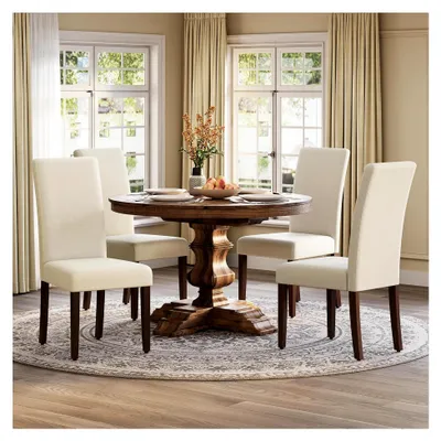 Produktbild von Esszimmerstuhl 4er Set, Küchenstuhl, Parsons-Stuhl, hohe Rückenlehne, für Esszimmer und Küche, dickes Sitzkissen, 58 x 48 x 99 cm, cremeweiß