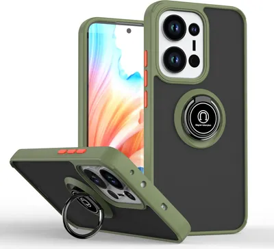 Immagine prodotto di Custodia per Oppo Reno13 opaca e traslucida in TPU con supporto ad anello e supporto verde militare