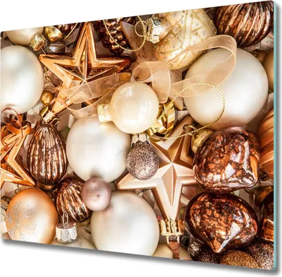 Produktbild von Glas Herdabdeckplatte 60x52 cm Spritzschutz Glasabdeckplatte Schneidebrett Weihnachtskugeln