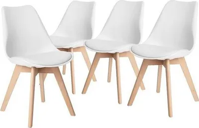 Image de IPOTIUS Chaises de salle à manger Pieds en bois massif Chaises rembourrées Chaises de salle à manger Lot de 4 blanches