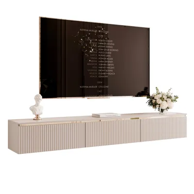 Produktbild von IDOHOME-Geriffeltes TV-Lowboard SELIA 200 cm mit goldener Zierleiste Push to Open Fernsehschrank elegante TV-Hängeboard TV-Hängeschrank Kaschmir