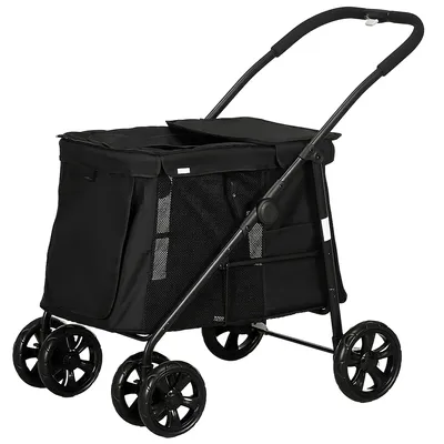 Produktbild von Hundebuggy klappbar, 3 Taschen, 4 Räder mit Bremse, 102x62x105 cm, Schwarz
