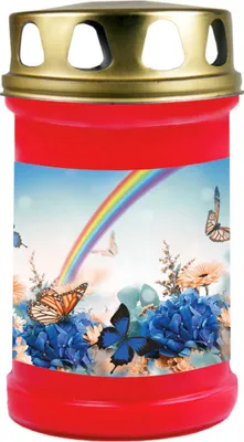 Produktbild von Grabkerze Rot, Brenndauer: 48 Stunden, Motiv: Regenbogen