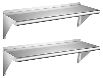 Produktbild von VEVOR 2 x Wandregal 305 x 914 mm Küchenregal Edelstahl 430 Schweberegal für Großküchen, Private Küchen, Bars und Garagen, 136 kg Tragkraft, Verstärkte Dreieckshalterungen, Montagematerial Enthalten