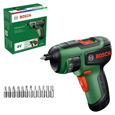 Obrázek produktu pro Akumulátorová šroubovák Bosch PSR Select, včetně 1x akumulátoru BA 4 V 2 Ah, bitů a kartonové krabice
