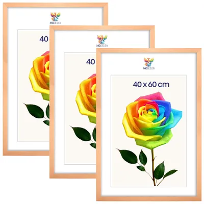 Produktbild von MG Design 3er Set Bilderrahmen 40 x 60 cm - Posterrahmen mit Natur Echtholzrahmen und bruchsicherem Acrylglas, Hoch & Quer mit stabiler Wandaufhängung