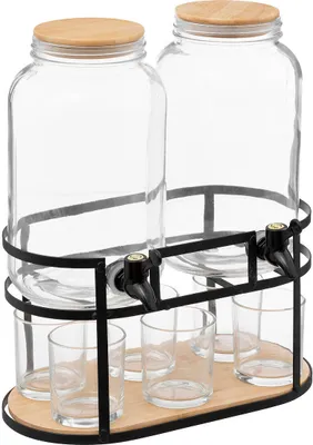 Produktbild von Getränkespender mit Zapfhahn, 2er-Set, inkl. 6 Gläser und Ständer, 2 x 3,3 l