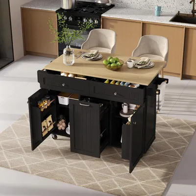 Immagine prodotto di Carrello da cucina Flieks con piano di lavoro pieghevole, carrello portavivande con cassetti, portasciugamani e portaspezie, 120x40-70x92 cm, nero