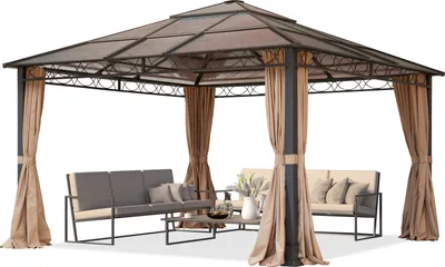 Produktbild von Gartenpavillon 4x4 m wasserdicht ALU Deluxe Pavillon mit 4 Seitenteilen Hardtop Dach