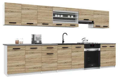 Image de Belini - Coin cuisine moderne ITALIA 3 - Meubles de cuisine 320 cm en chêne Sonoma - Cuisine équipée avec éléments hauts, éléments bas et plans de travail