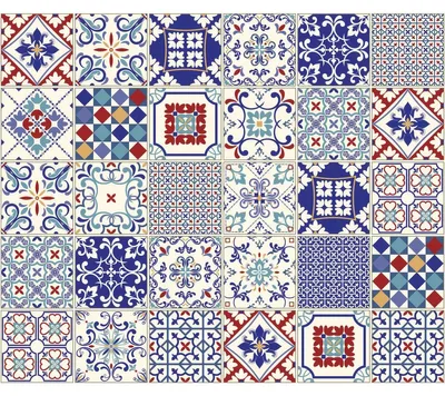 Image de Autocollants décoratifs pour carrelage de cuisine et de salle de bain – 30 autocollants Azulejos Sirano – 30 autocollants de 10 x 10 cm